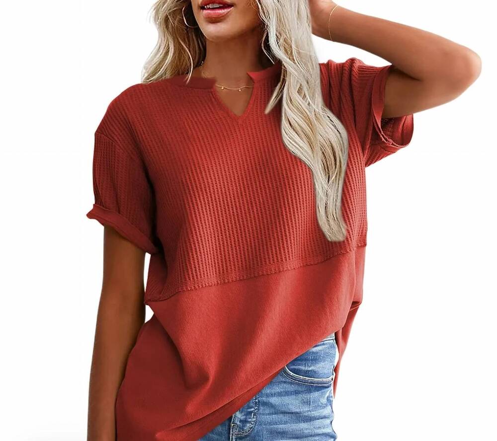 NEW SHEWIN v neck split top in red
